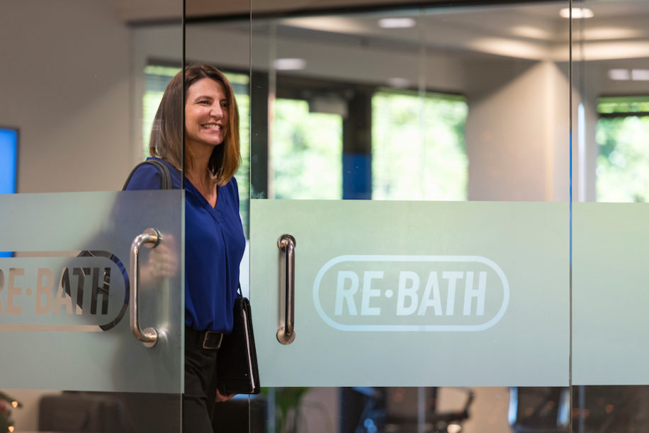 woman entering the office