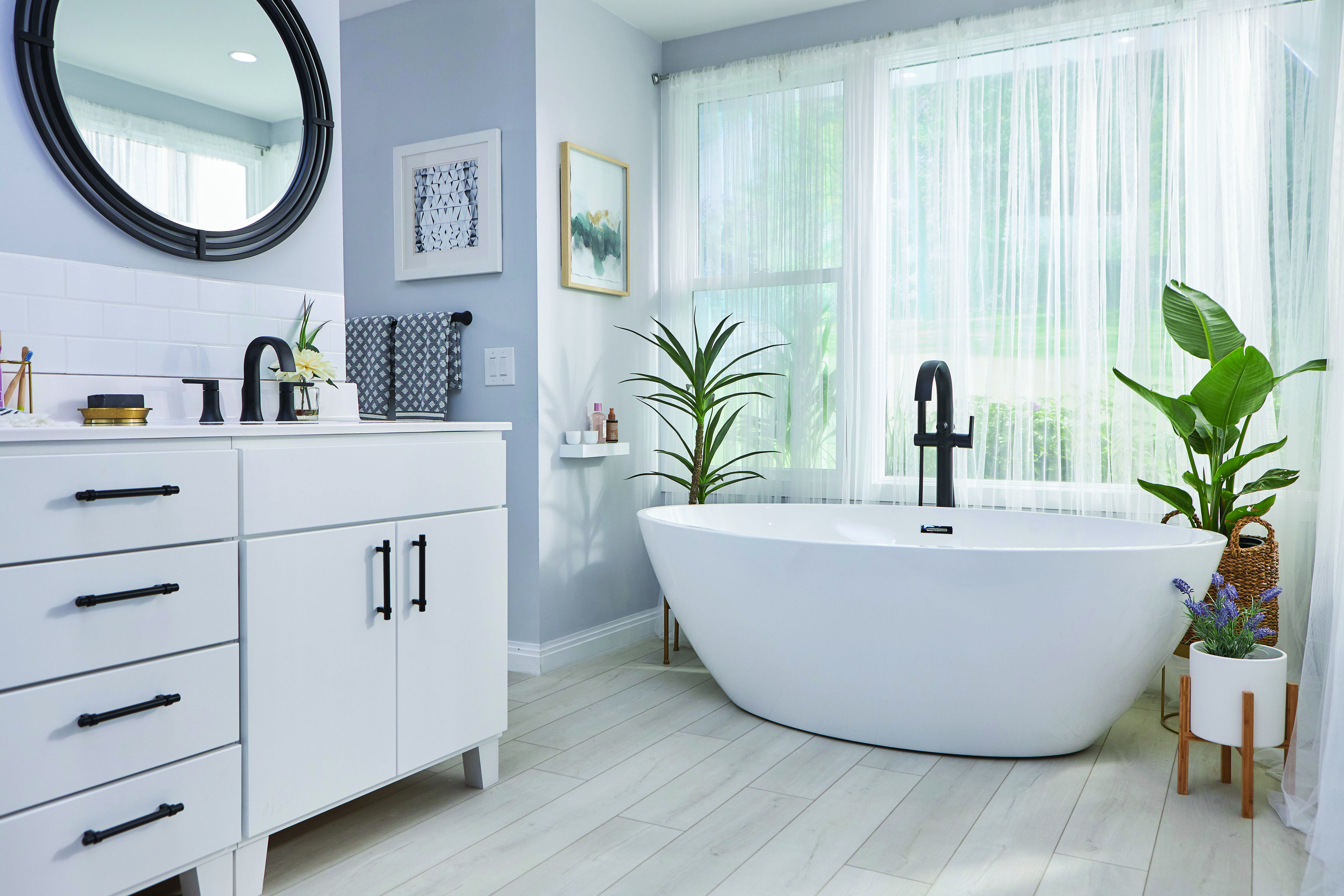 contemporary re-bath remodeled bathroom white with black finishings