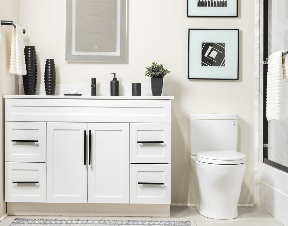 Volakas Natural Stone and Contemporary White Bathroom Vanity Photo